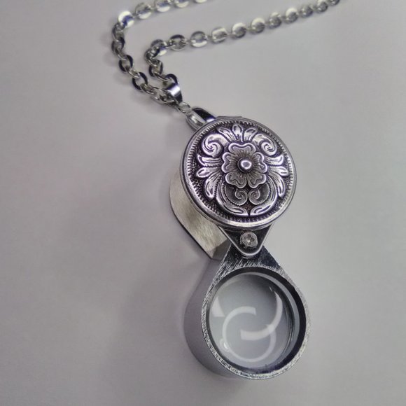 Magnifying Glass Oxidized Floral Loupe Pendant Necklace 20x Strong - Picture 7 of 8